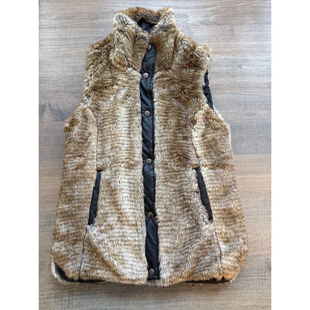Bagatelle Faux Fur Puffer Vest Women’s Medium Brown Rabbit Fur Look Snap Front